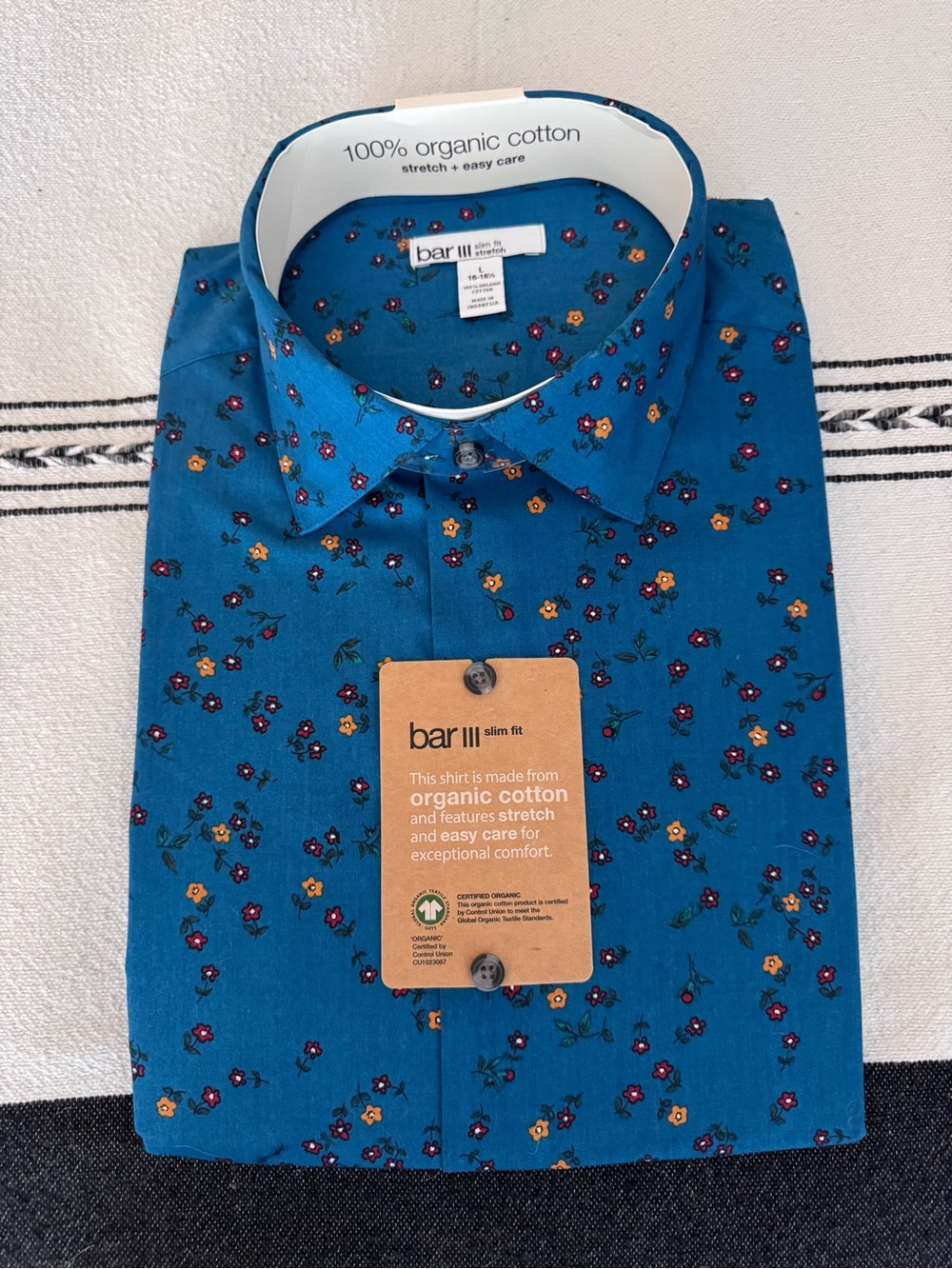 Bar III Mens Teal Floral Slim Fit Button-Down Shirt size L